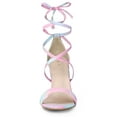 thumbnail image 2 of BLISSFUL STEP Women's Sandals Tie Dye Lace-Up Stiletto Heel Open Toe Sandals Blue Pink 10, 2 of 7