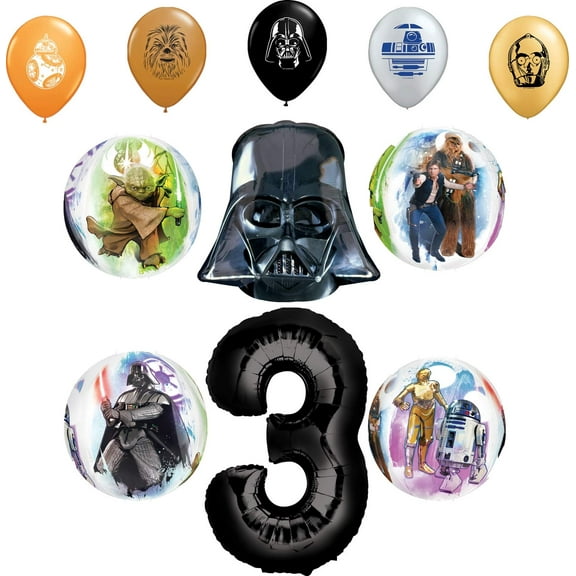 Star Wars Party Supplies 3rd Birthday Orbz Balloon Bouquet Decorations and 11" Character Print Latex Balloons