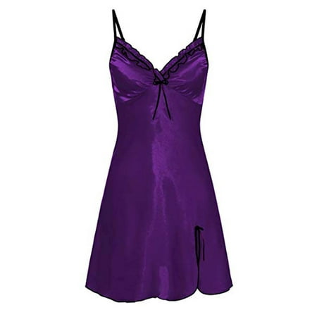 KVMeteor Womens Sleepwear Sexy Intimate Lingerie Chemise Satin Slip Silk Nightgown