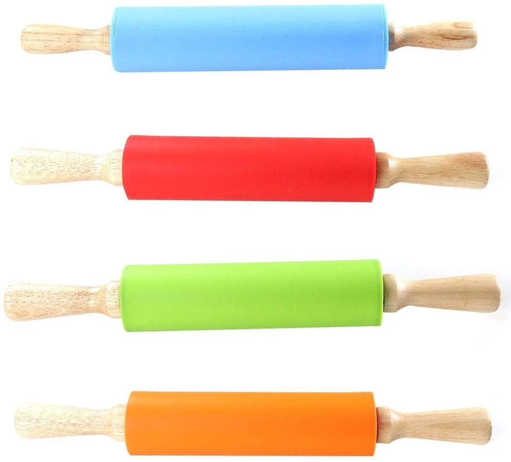 Rolling Pin,Large Wooden Handle Revolving NonStick Silicone Rolling