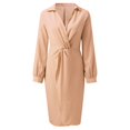 thumbnail image 4 of Sngxgn Women's V Neck Swing Ruffle Long Sleeve Mini Dress(Beige,L), 4 of 8
