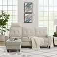 thumbnail image 2 of 2-Piece 75" Sectional Sofa Couch with Ottoman and Headrest, 3 Seat L Shaped Sofa with Removable Cushions Linen Fabric Small Couch Mid Century for Living Room, Apartment and Office, Beige, 2 of 7