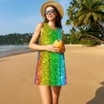 thumbnail image 2 of Horeoi Glitter Rainbow Print Women's Sleeveless Dress Cotton-like Flared Hem Deep Side Pockets Above-Knee, 2 of 6