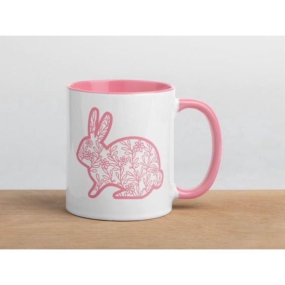 Floral Bunny Coffee Mug Pastel Spring Kitchen DE1cor, Easter Gift