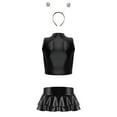 thumbnail image 4 of Sxiwei Womens 3 Piece Shiny Metallic Astronaut Cosplay Costume Latex Crop Top Skirts with Headband Black L, 4 of 6