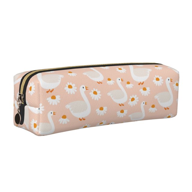 Fotbe Geese and Flower Estuche para Lápices de Cuero con Estampado, Estuche con Cremallera Resistente, Organizador Compacto y Elegante para Papelería