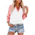 thumbnail image 3 of Jsaierl Womens 3/4 Sleeve Tops Plus Size V Neck Shirts Fashion Color Block Ladies Blouses Workout Loose Fit T-shirts Raglan Top S-3XL, 3 of 8