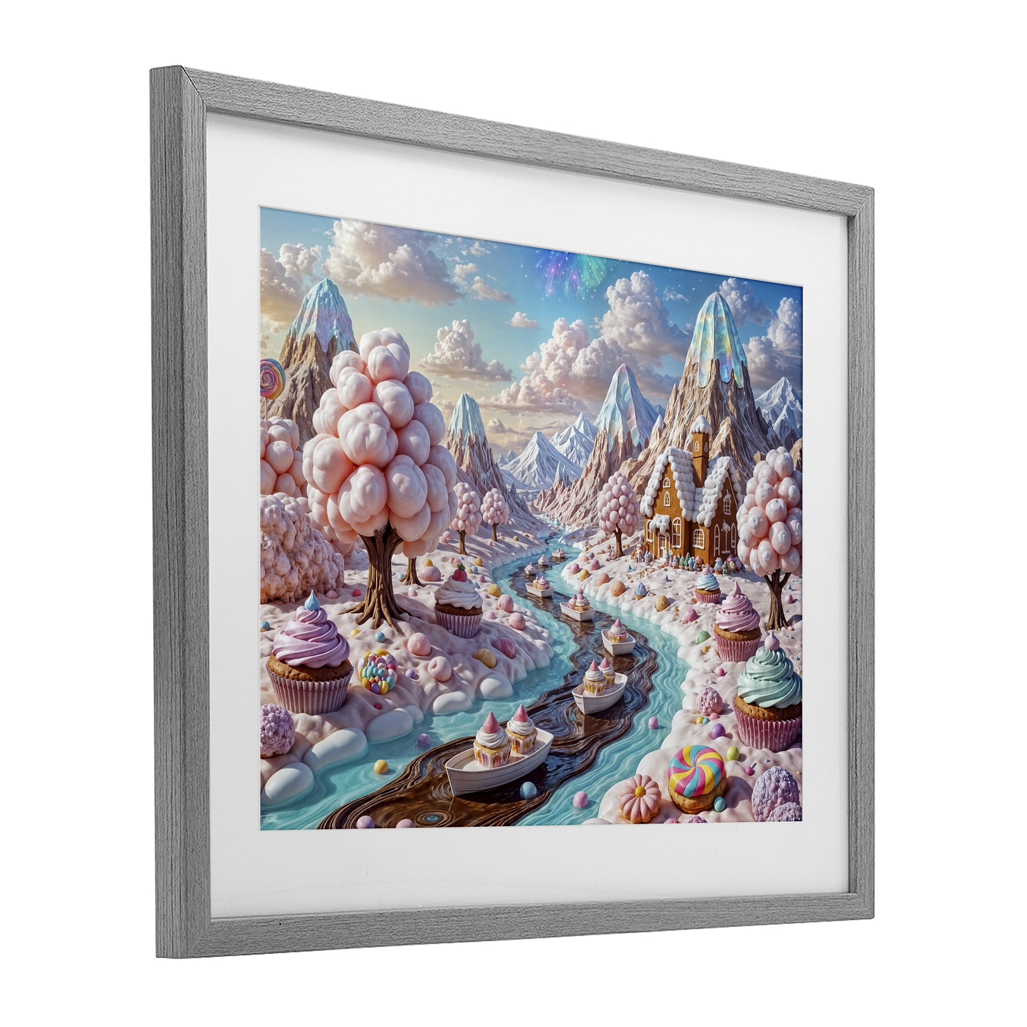 Stupell Industries Dreamlike Candy Land Whimsy Gray Framed Print Under Glass, design by Tabz Jones