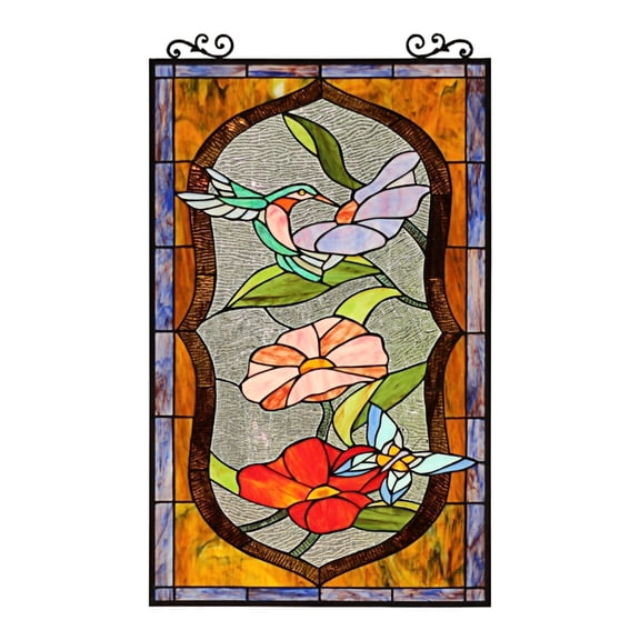 Chloe Lighting Poppy 31" Animal/Floral Stained Glass Window Panel in Multi-Color