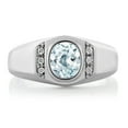 thumbnail image 2 of Gem Stone King Men's 925 Sterling Silver Sky Blue Aquamarine and White Created Sapphire Ring (1.16 Cttw, Gemstone Birthstone, Available in Size 7, 8, 9, 10, 11, 12, 13), 2 of 6