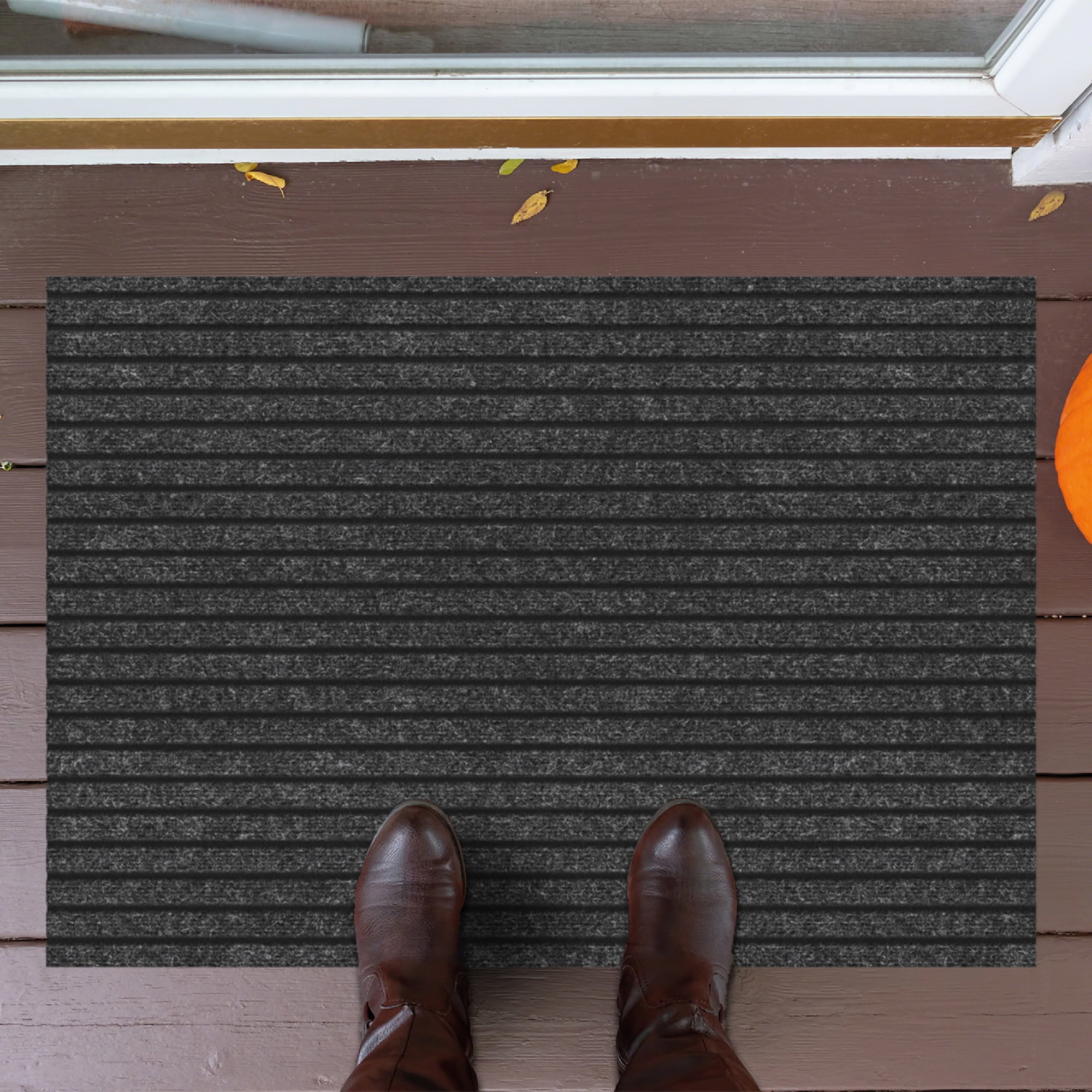 Ottomanson 2' x 3' Non-Slip Entryway Rug, Waterproof Front Door Mat, Dirt Trapper, Low Profile, Black