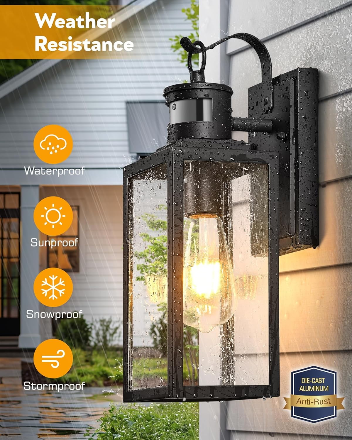 VIANIS Upgrades 14" Motion Sensor Outdoor Lights, Versatile 4 Modes Porch Light Outdoor, Black Dusk to Dawn Outdoor Lighting for Entryway, Garage, House, Patio, Porch, Distance Adjustable, 1 Pack