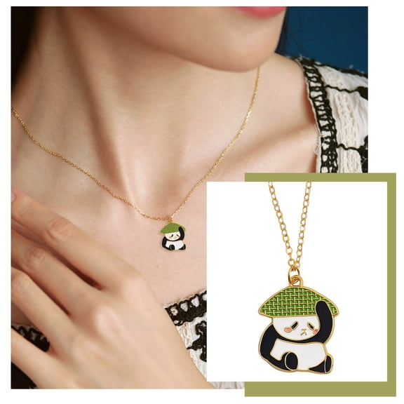 YYKihy Fashion Simple Cartoon Panda Necklace Sister Suit Stainless Steel Necklace Clavicle Chain Short Pendant Necklace For Women