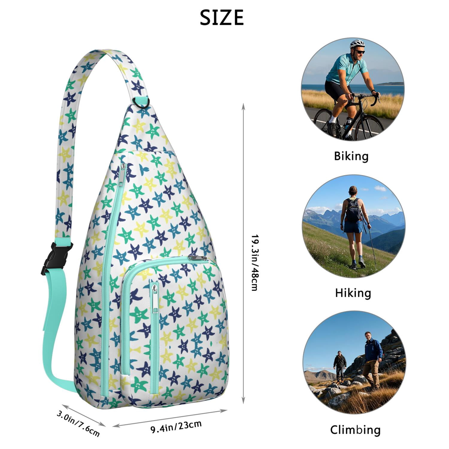 Nautical Sling Bag - Vintage Ocean Theme with Starfish, Seahorse & Seashells Print, Waterproof Lightweight Chest Pack for Beach & Seaside Adventures (Adjustable Strap, Unisex)