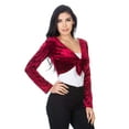 thumbnail image 2 of Fashion Secrets Women`s Collarless Open Front Velvet Bolero Shrug Cardigan Cropped Jacket (XXX Large, Front Tie Burgundy Red), 2 of 6