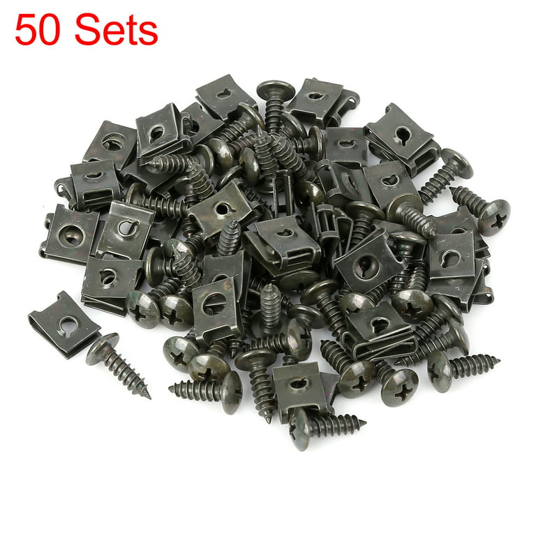 Unique Bargains 50set 4.8x16mm Metal U Clip Screw Assortment Car Clips Fasteners for Securing Wires Cables Army Green, Size: 0.19x0.63(Dia*Large)