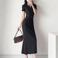 thumbnail image 4 of BUIGTTKLOP Maxi Dress for Women Summer V Neck Button Short Sleeve Slim Fitted Ribbed Knit Long Sweater Dresses, 4 of 6