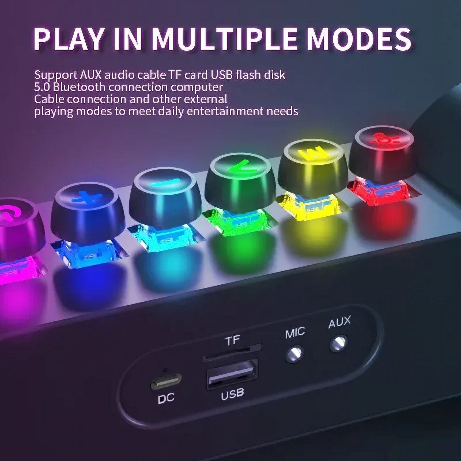 RGB Color Gaming Bluetooth Speaker Esports Mechanical Key Subwoofer Glow Atmospheric Light Hi-Fi Stereo Computer Desktop Speaker
