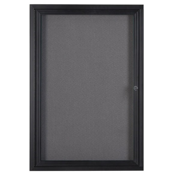 Fabric Corkboard for Wall Mounting, 24" x 36" Enclosed Message Board with Hinged, Swing-open Door, Gray Fabric and Black Aluminum Frame (LGFBBF2436)