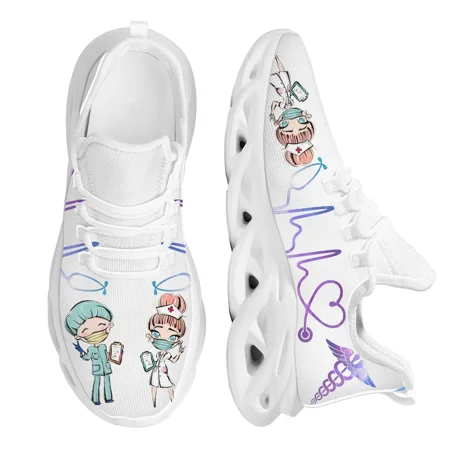 

Women White Nursing Shoes Cute Cartoon Nurse Doctor Healthcare Brand Design Ladies Mesh Flats Sneakers Zapatillas