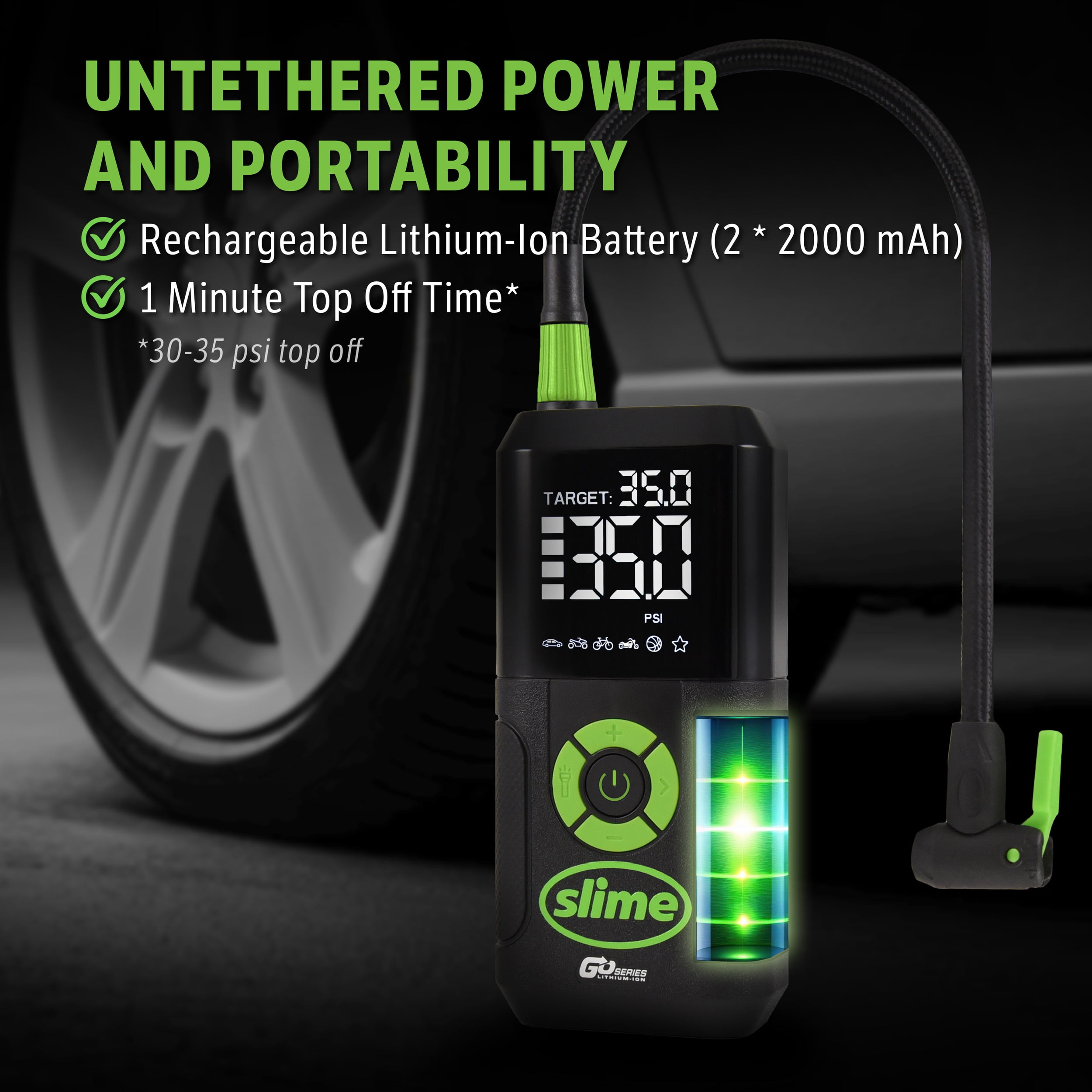 Slime Cordless 3-in-1 Tire Inflator with LED Light and Power Bank