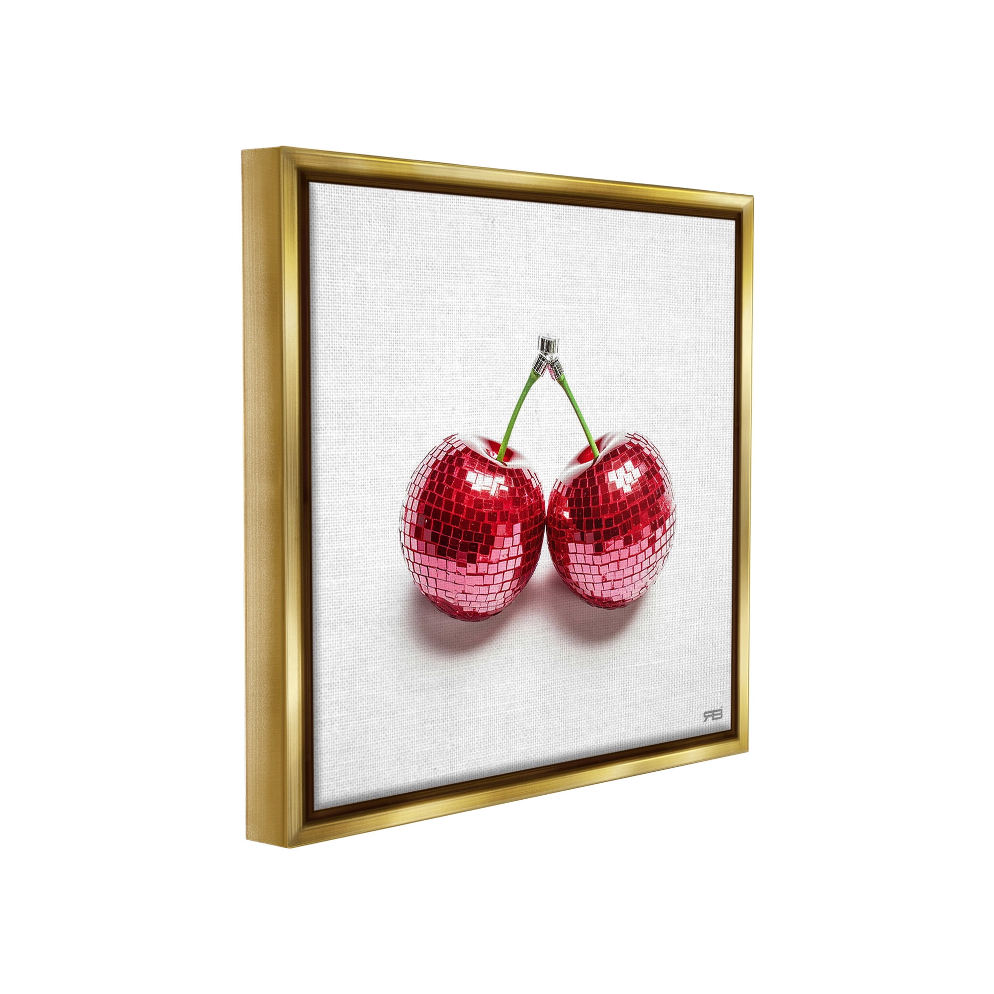 Stupell Industries Disco Cherries on White Food & Beverage Painting Gold Floater Framed Canvas Art Print Wall Art, 25 x 25