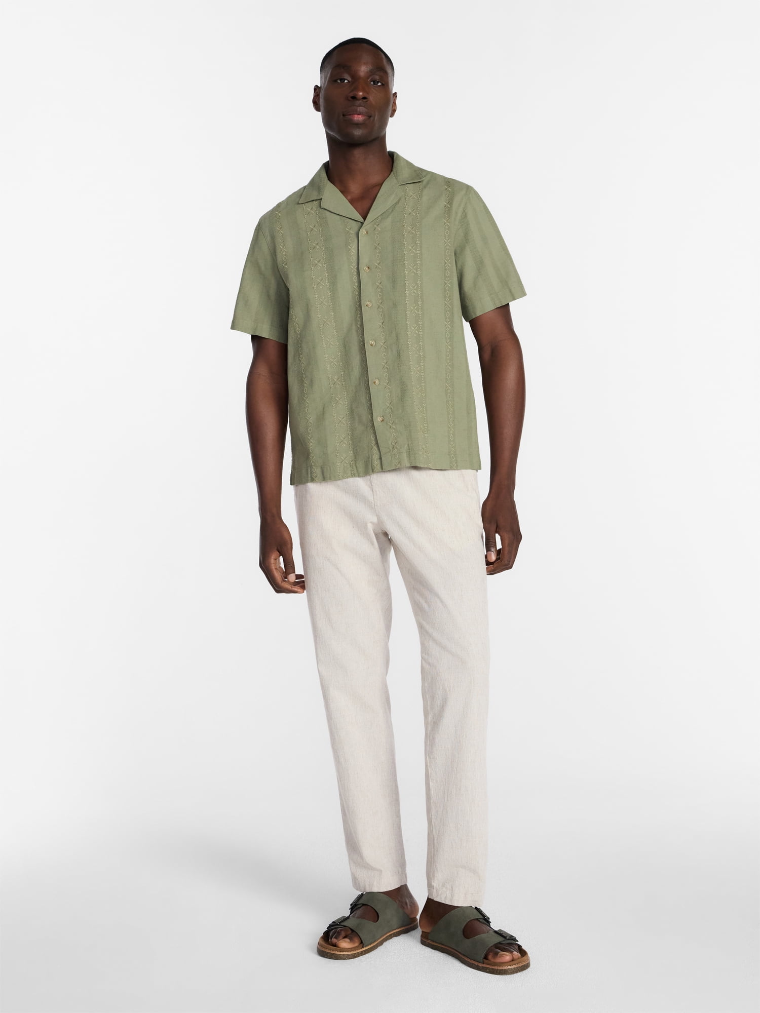 George Men's Embroidered Camp Shirt with Short Sleeves, Sizes S-5XL