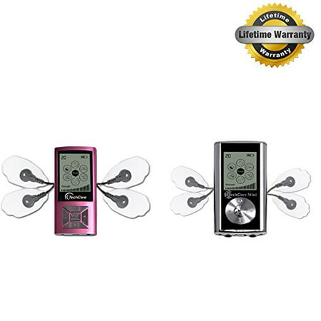 2 Pack Deal TechCare Mini Pink and Silver [Lifetime Warranty] Best Massager Tens Unit FDA 510k Cleared Tens Machine for Pain Management, Actic, Sciatica, Tennis Elbow, Neuropathy