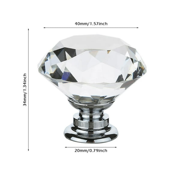16Pcs Transparent Crystal Door Knobs Hardware Diamond Shape Design Crystal Glass Knobs