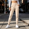 thumbnail image 2 of BVnarty Women High‑Waist Stretchy Jogger Pants With Side Patch Pockets, Cuffed Ankle Sport Trousers For Yoga, Walking And Outdoor Workout Beige L, 2 of 7