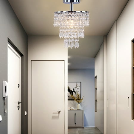 

Modern Crystal Chandelier Mini Ceiling Lights 3 Tiers Crystal Raindrops Pendant Lighting Fixture Decoration for Bedroom Hallway Living Room Chrome E26