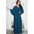 thumbnail image 2 of KOH KOH Long Cape Batwing Sleeve Modest Full Floor Length Flowy Fall Winter Elegant Evening Formal Funeral Church Wedding Guest Tall Maxi Dress Gown For Women Blue Teal X-Large US 14-16 NT117, 2 of 6