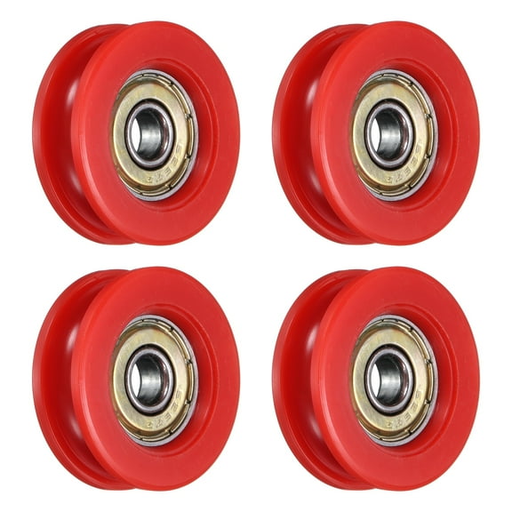 4 Pack U Type Groove Plastic Guide Bearing 6x30.8x10.3mm, U Type Pulley Roller, (Red)