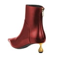 thumbnail image 4 of FSJ Women Unique Teardrop Mid Heel Short Boots Closed Pointy Toe Booties Ankle High Shaft Zipper Shoes Chic Dress Solid Color Business Size 7 Red, 4 of 5