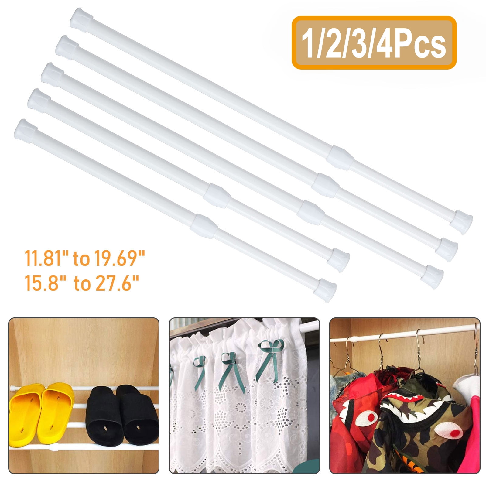 -6pcs Spring Tension Rods for Kitchen Bookshelf DIY Projects,Black Wardrobe Bathroom QINGYUN Tension Rod 12-20 inch Window Approx. Cupboard