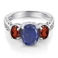 thumbnail image 3 of Gem Stone King 3.14 Ct Oval Blue Lapis Red Garnet 925 Sterling Silver Ring (Size 6), 3 of 6