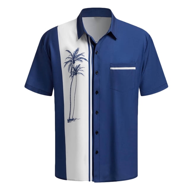 Camisas de Lino para Hombres, Manga Corta Camisa de Boliche Vintage con Cuello Cubano, Botón de Verano de Playa Casual