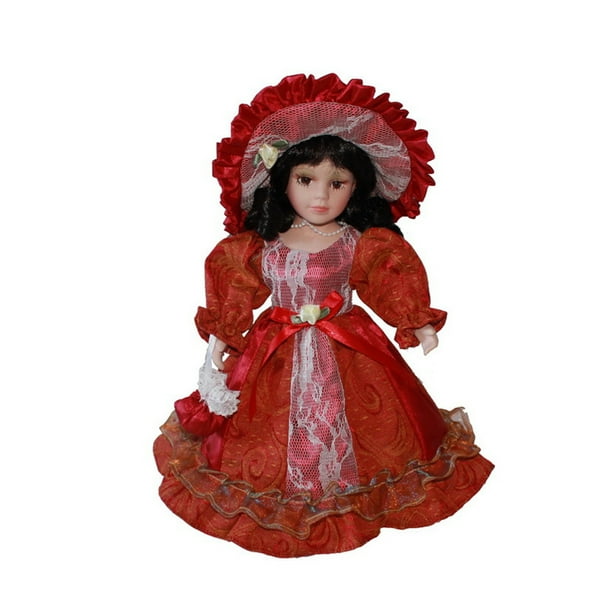 Yuarrent Muñeca femenina de porcelana victoriana hecha a mano, expresiones faciales detalladas, artículos coleccionables, materiales Decoración del hogar rojo