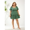 thumbnail image 2 of CASSIE LIZ Plus Size Dress For Women 5X Button Detail Green Round Neck Dress Casual Flutter Sleeves Dress Flutter Trim Hem Patchwork Dress Loose Fits Dress For Summer 5XL 26W 28W, 2 of 5