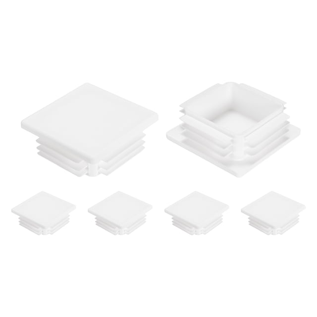 Uxcell 6Pcs Square Plastic Plugs, 2.4x2.4"(60x60mm) Fits 0.03-0.08''(0.8-2mm) Wall Thickness, Tubing End Caps Insert End Caps for Furniture Legs Fence Posts Industrial Tubing, White