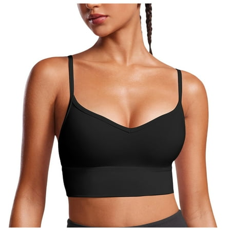 Xiaoxatg Womens Butterluxe Sweetheart Longline Sports Bra V Neck Adjustable Thin Strap Yoga Bra Bandeau Bra with Support