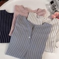 thumbnail image 3 of Sonducket Camisa a rayas Mujer Blusa de verano Cuello Suelta Top casual Prendas para la parte del cuerpo Azul claro 3XL, 3 of 8