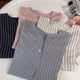 thumbnail image 4 of Qarigey Camisa a rayas Mujer Blusa de verano Cuello Suelta Top casual Prendas para la parte del cuerpo Azul claro METRO, 4 of 8