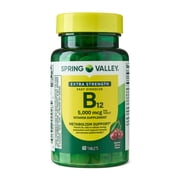 Spring Valley Extra Strength Vitamin B12, Cherry, 5000 mcg, 60 Count, Supplement Fast Dissolve Tablets for Metabolism Support