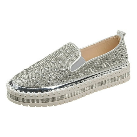 QYZEU Sneakers Women Casual Womens Shoes Slip on Large Size 2024 Spring and Autumn New Thick Sole Casual Edition Versatile Student Shoes Women Shoes Silver 38
