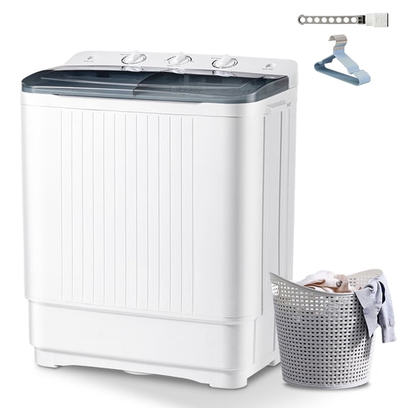 Dimedeal 32 lbs Portable Twin Tub Mini Washing Machine, 20 lbs Washer & 12 lbs Spinner with 1 Drying Rack & 10 Hangers