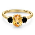 thumbnail image 3 of Gem Stone King 10K Yellow Gold Yellow Citrine and Black Diamond Engagement Ring for Women | 1.79 Cttw | Oval Checkerboard 8X6MM | Gemstone November Birthstone | Size 8, 3 of 6
