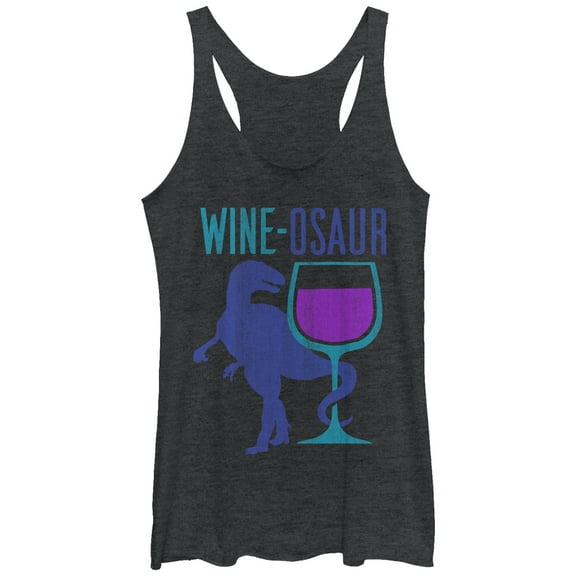 Women's CHIN UP Wine Dinosaur Racerback Tank Top Black Heather Small