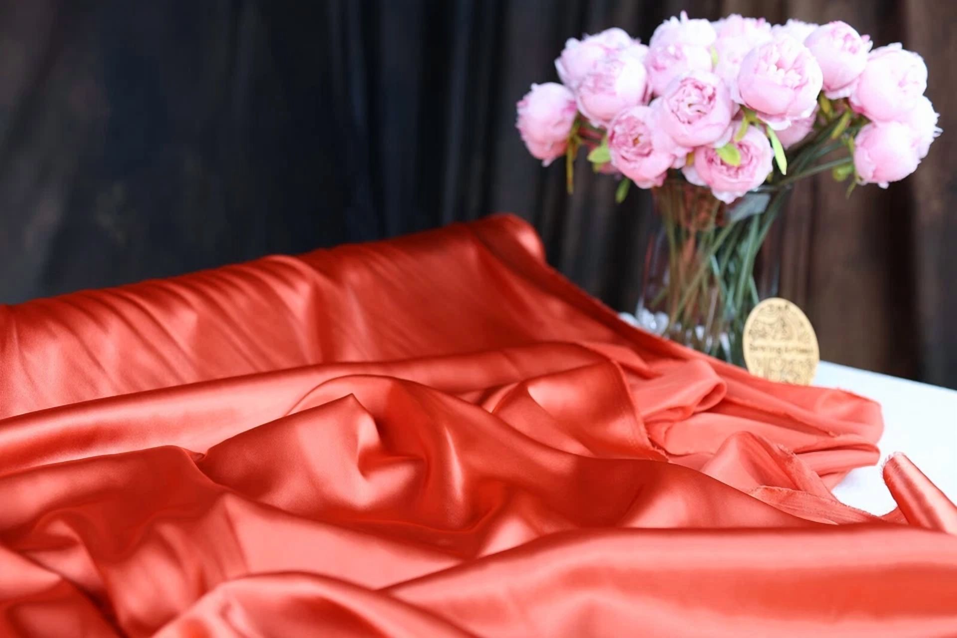 BUTTERFLY- Coral Satin Charmeuse Fabric By The Yard 200