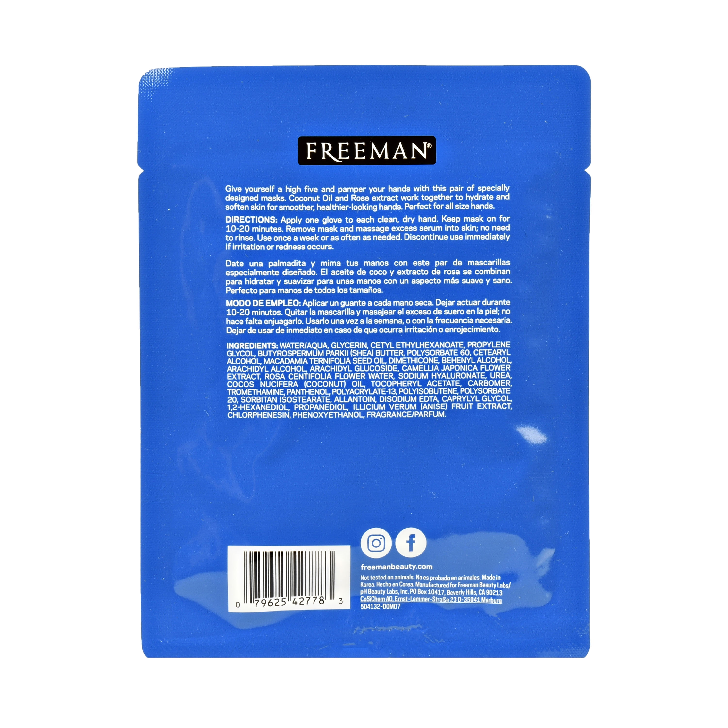 Freeman Silky Hands Sheet Mask, Coconut and Rose Oil Extract, Hydrate and Soften Skin, 1 Count
